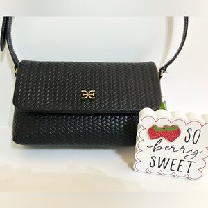 Sam Edelman Black Soft Leather Woven Patterned Shoulder Bag.